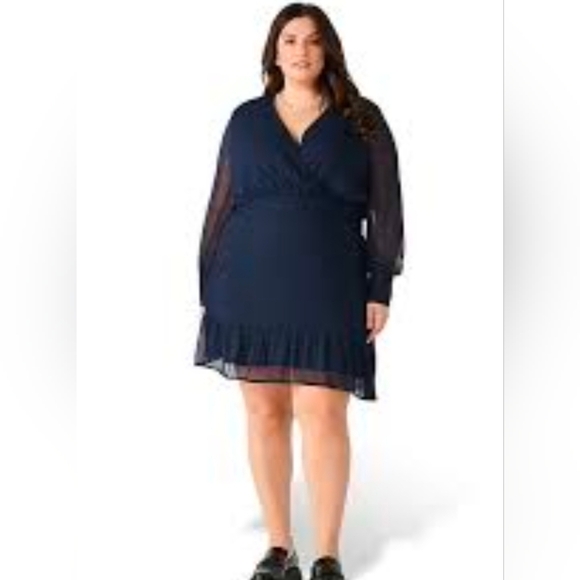 Dex Dresses & Skirts - NWT Dex Chiffon Faux Wrap Ruffle Mini Dress Plus Size 2X